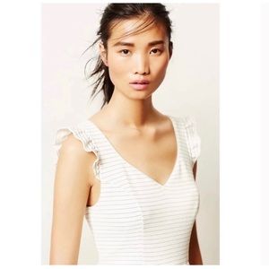 Anthropologie Maeve White Striped Sunland Ruffle Hem Flutter Sleeve Dress Size 2